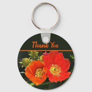 Thank You Bright Red Cactus Bloom Photo Flower Key Ring
