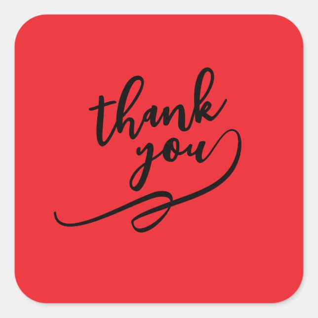 Thank You Bright Red Classical Unique Simple Square Sticker (Front)