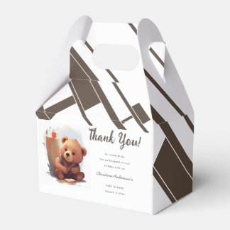Thank You Brown Rustic Cub Bear Baby Shower Favour Box