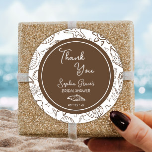 Thank You Brown Seashells Doodles Classic Round Sticker