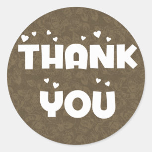 Thank You Brown & White Floral Love Hearts Wedding Classic Round Sticker
