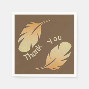 Thank You Brown Yellow Curved Feather Appreciation Napkin