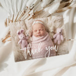 THANK YOU | brush lettering birth announcement Postcard<br><div class="desc">Celebrate the birth of your newborn baby with this brush Script lettering design complementing the cute baby image in the background. You can personalize the baby image and the text to your choice.</div>