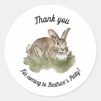 Thank you bunny rabbit birthday party favour classic round sticker