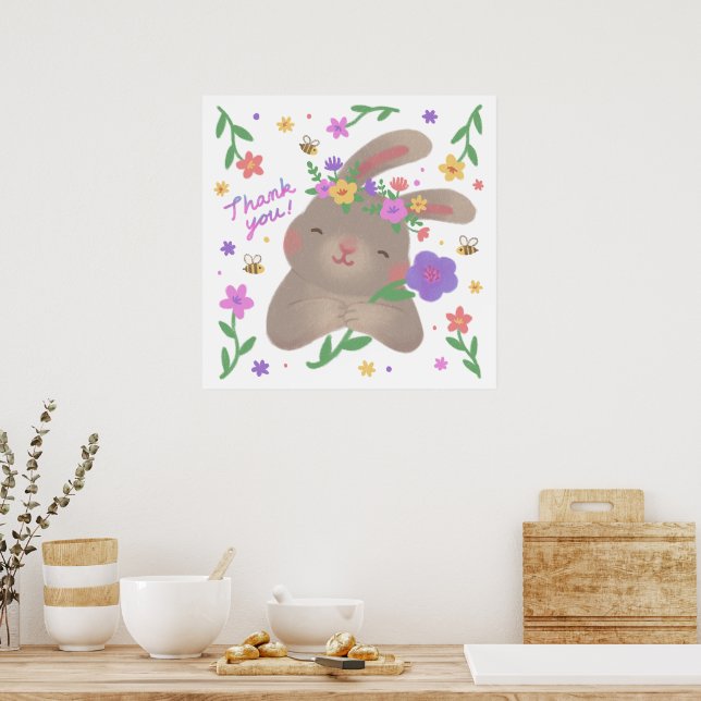 Thank You: Bunny with Flowers Poster (Kitchen)