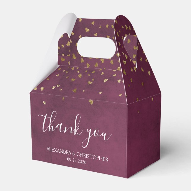 Thank You Burgundy Gold Foil Confetti Wedding Favour Box (Front Side)