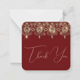 Thank you burgundy red gold lace elegant sparkle card