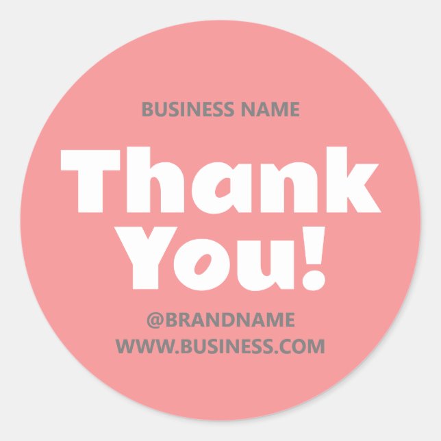 Thank You Business Company Name Website Pink Grey Classic Round Sticker (Front)