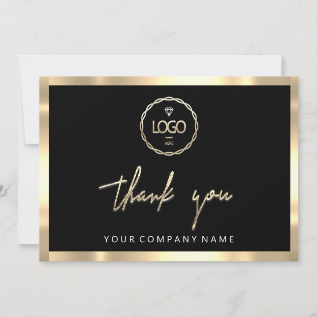 Thank You Business Insert Logo Gold Frame Black Invitation (Front)