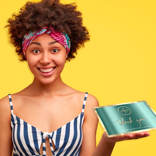 Thank You Business Insert Logo Gold Green Invitation (Thank You Business Insert Logo Gold Green Invitation)