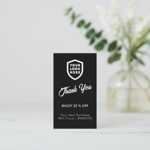 Thank You   Business Logo Modern Black Discount Card