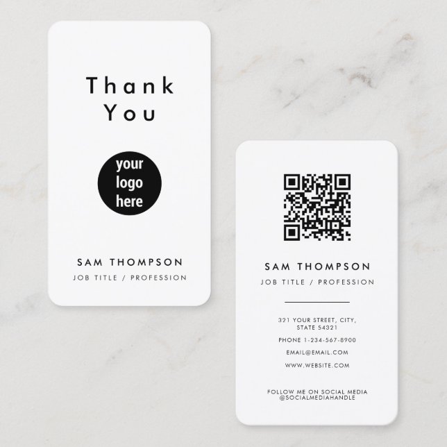 Thank You Business Logo QR Code Social Media Card (Front/Back)
