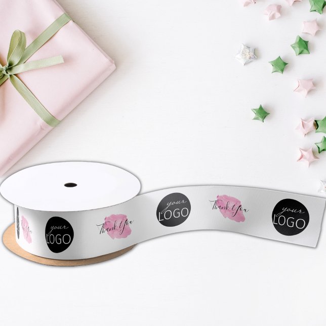 Thank You Business Logo Template Custom Pink White Satin Ribbon (Creator Uploaded)