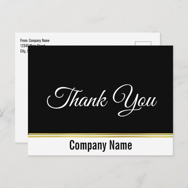 Thank You Business Name Black White Gold 2-sided Postcard (Front/Back)