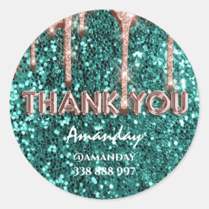 thank you business Name Instagra Mint Green Drip Classic Round Sticker