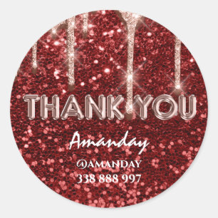 thank you business Name Instagra Red Rose Glitter Classic Round Sticker