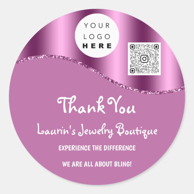 Thank You Business Name Logo Qr Code Purple Violet Classic Round Sticker (Front)