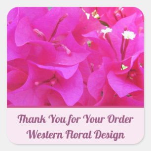 Thank You Business Order Beautiful Pink Flowers Square Sticker