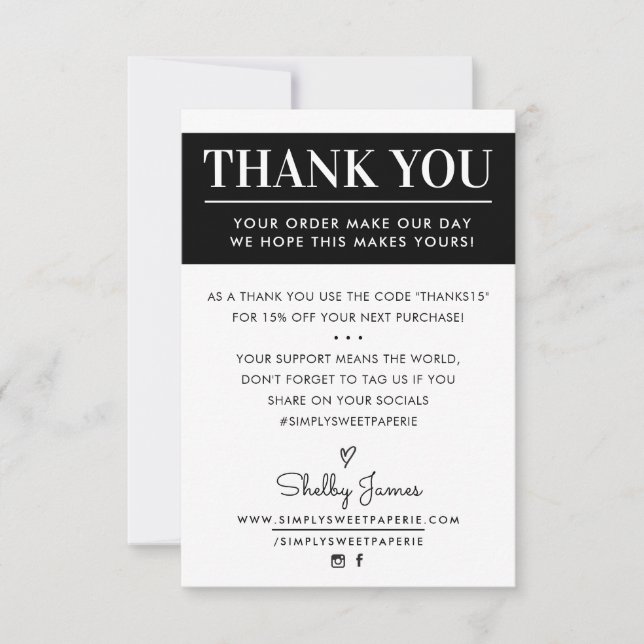 THANK YOU business order insert modern black white (Front)