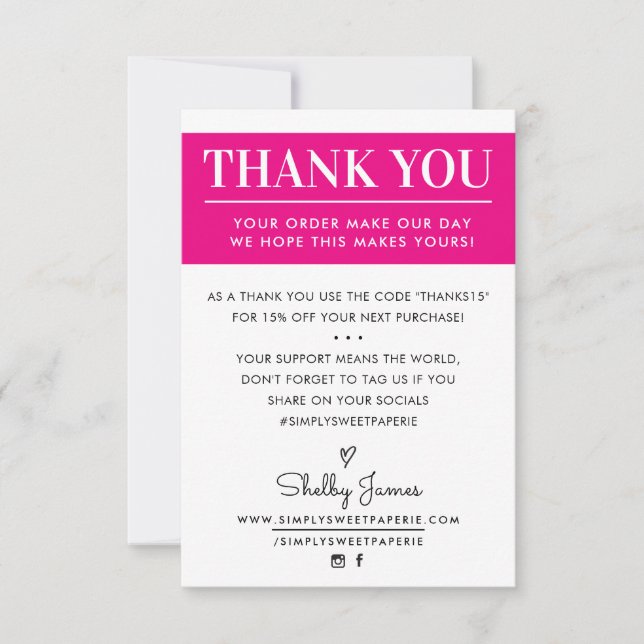 THANK YOU business order insert modern bright pink (Front)