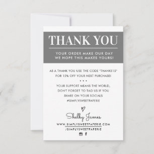 THANK YOU business order insert modern grey Card