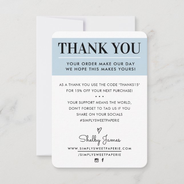THANK YOU business order insert modern pale blue (Front)