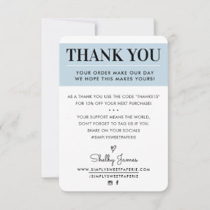THANK YOU business order insert modern pale blue