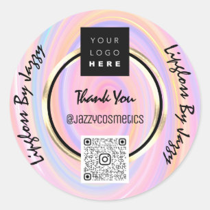 Thank You Business QR Code Logo Pink Gold Circle Classic Round Sticker