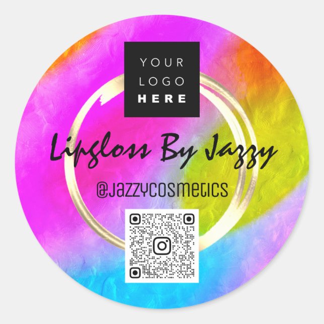 Thank You Business QR Code Logo Pink Gold Classic Round Sticker (Front)