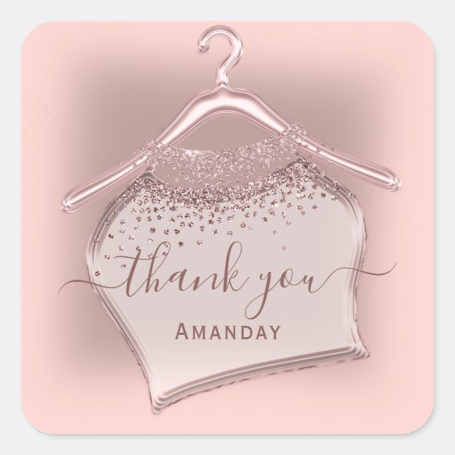 Thank You Business Shopping Cloth Hanger Rose Square Sticker (Front)