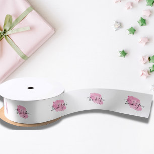 Thank You Business Template Custom Pink Watercolor Satin Ribbon