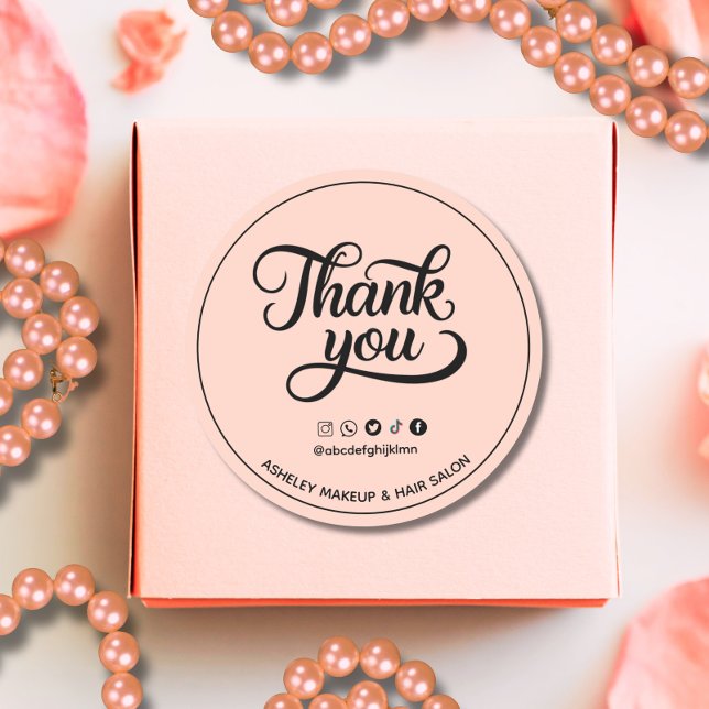 Thank you business with social handle classic round sticker (Creator Uploaded)
