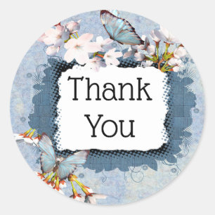 Thank You Butterflies and Flowers Classic Round Sticker