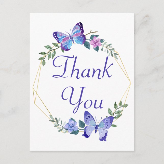 Thank You Butterflies Blue Butterfly Wedding Party Postcard (Front)