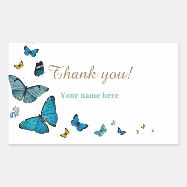Thank You, Butterflies, Template Rectangular Sticker (Front)