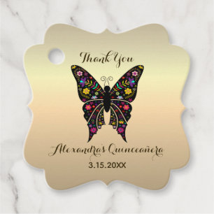 Thank You Butterfly Gold Quinceanera Favour Tags