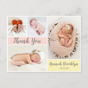 Thank You Calligraphy 4 Photo Collage Birth Announ Announcement Postcard