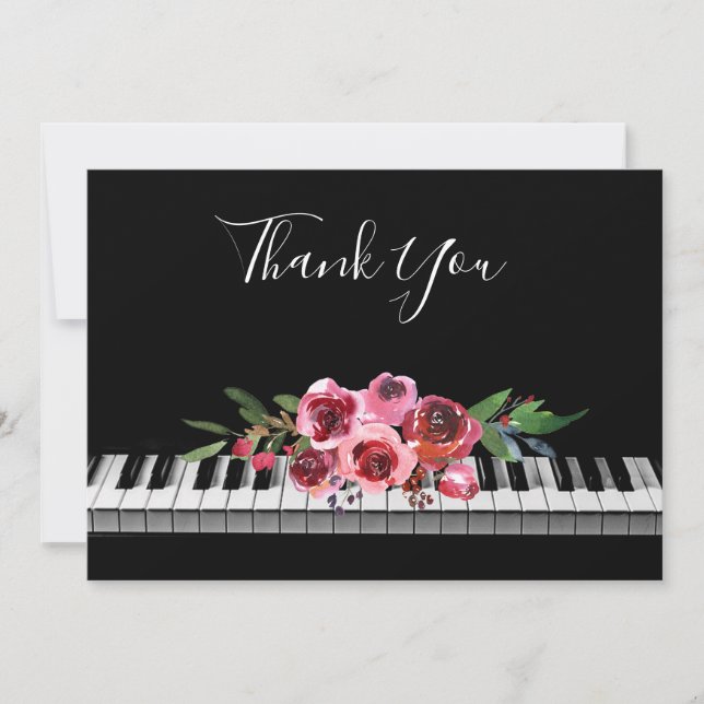 thank you calligraphy piano red roses bouquet (Front)