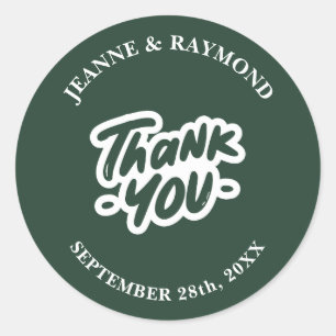 Thank You Calligraphy Sage Green Wedding Favour Classic Round Sticker