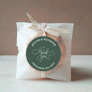 Thank You Calligraphy Sage Green Wedding Favour  Classic Round Sticker