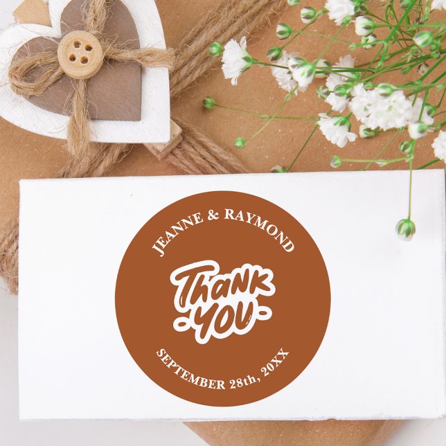 Thank You Calligraphy Terracotta Wedding Favour Classic Round Sticker (Creator Uploaded)