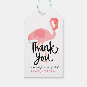 thank you calligraphy tropical pink flamingo gift tags
