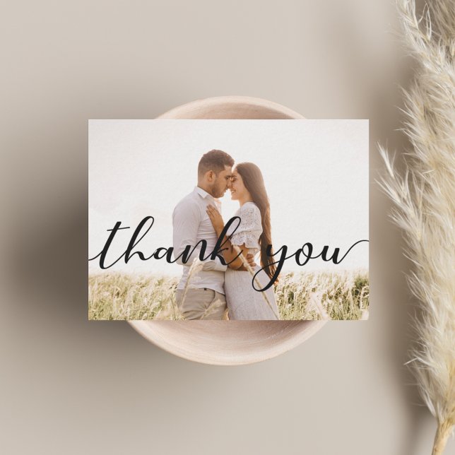 thank you  calligraphy wedding day photo note card (Creator Uploaded)