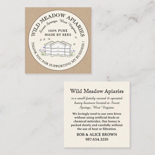 Thank you card 2.5" x 2.5" Beekeeping Honey Hives (Front/Back)