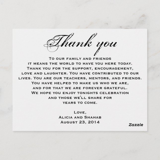 Thank you card AND Wedding Dinner Menu (Back)