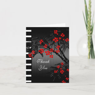 Thank You Card Asian Red Floral Black Bamboo