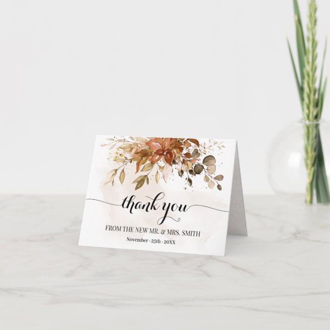Thank You Card Autumn Fall Eucalyptus Wedding (Front)
