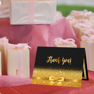 Thank you card birthday black gold bow