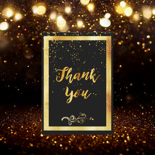 Thank you card birthday black gold confetti