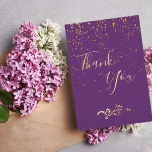 Thank you card birthday purple gold confetti